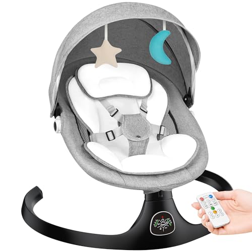 Image of Electric Baby Swing for Infants Portable Baby Bouncer Rocker with 5 Speeds, 10 Lullabies Music Remote Control Indoor & Outdoor Use