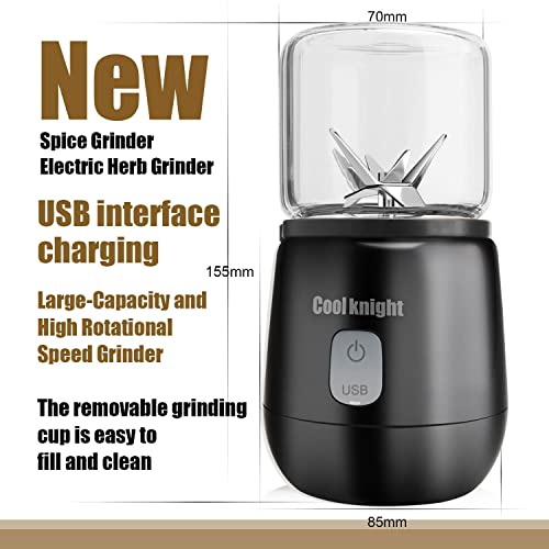 Cool Knight Electric Herb Grinder Electric Spice Grinder, Usb Rechargeable 200W Cordless Electric Herb Grinder For Herbs, Spices, Seeds, Etc. (Black) #TOP6