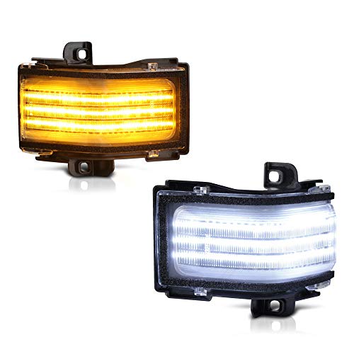 [Switchback + Sequential Turn Signal] Vipmotoz Chrome Housing White & Amber Led Strip Side Mirror Indicator Light Blinker Lamp For 2017-2022 Ford F250 F350 F450 Super Duty Towing Mirror #TOP14