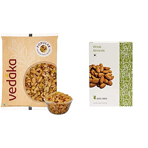 Image of Amazon Brand - Vedaka Popular Raisins, 1kg & Amazon Brand - Solimo Premium Almonds, 500g Combo