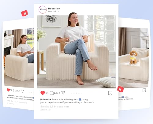 Image of Hobestluk Single Sofa Foam Couch Sofa for Small Spaces Comfy Sofas with Removable Cover Furry Couch with Pillows for Living Room, Bedroom, Apartment, Office (White, Standard)