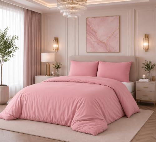Funda Nórdica Satén 300 Hilos 100% Algodón (Rosa Claro, Cama 180cm 260x240cm + 2 Fundas Cojin 50x70)
