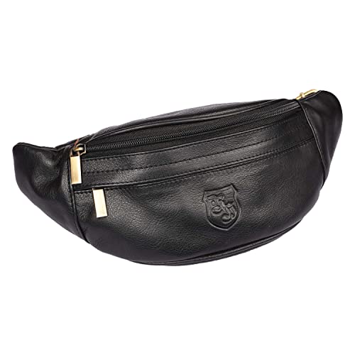 Hodalump & Ratschkatl Echt-Leder Bauchtasche • Gürteltasche für Damen und Herren • Leder Hüfttasche mit Mehreren Fächern • Schwarz Cover