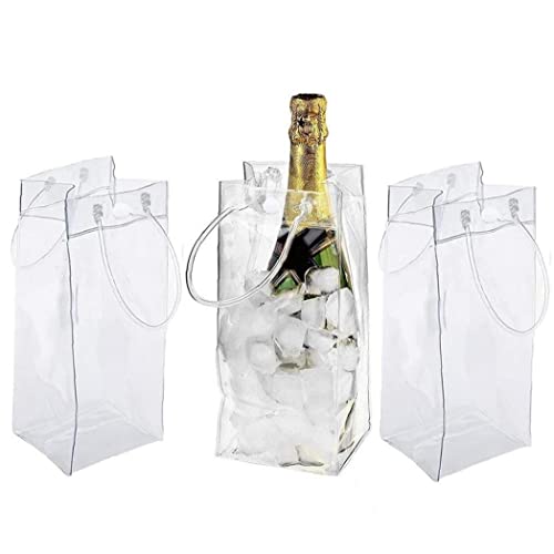 Casiler 3 Pcs Ice Wine Bag Clear Wine Cooler Bag Pvc Leakproof Wine Pouch Bags with Handle for Champagne Beer Wine Chilled Beverages