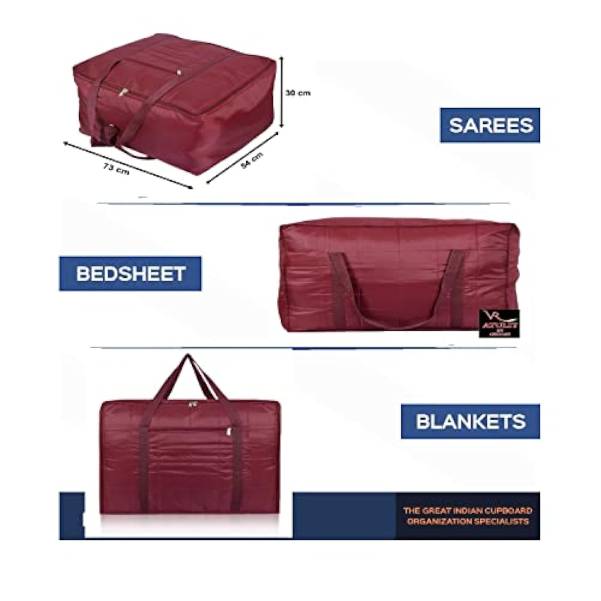 Jumbo Underbed Rectangular Storage Bag with Zipper, Assorted Colour