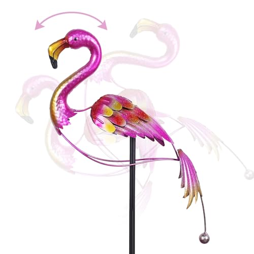hogardeck Decoración de jardín para exteriores, flamencos de metal de 47 pulgadas, estacas decorativas de jardín, balancín de equilibrio para arte de patio, escultura de viento resistente al aire