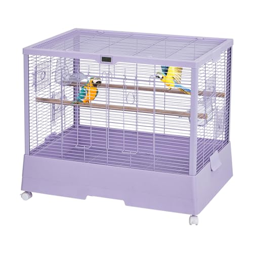 Image of Pet Products Clear View Glass Bird Cage Crystal Palace for Small Birds - Purple Frame