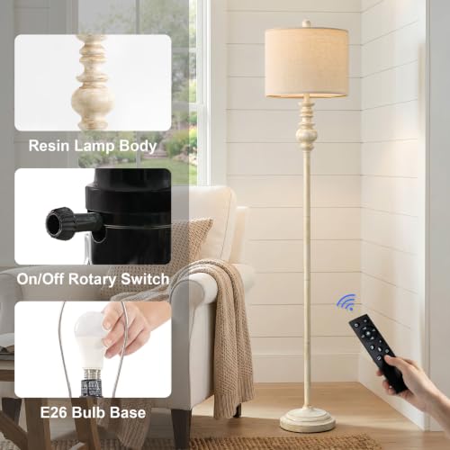 Image of BOBOMOMO 64.25 inch Farmhouse Floor Lamp with Remote, Dimmable Floor Lamp with Adjustable Color Temperatures, Antique White Floor Lamp with Gold Accents for Living Room Corner, Bedroom, 9W Bulb Included