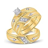 Jewels By Lux 14kt Yellow Gold His & Hers Round Diamond Solitaire Matching Bridal Wedding Ring Band Set 1/6 Cttw Ring Size 10.5
