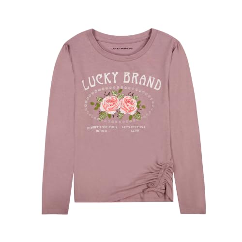 Image of Lucky Brand Girls' Long Sleeve Graphic T-Shirt, Tagless Cotton Tee with Fun Designs