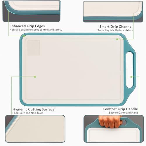 Image of Homeze Double Sided Chopping Board 40x30 cm | Stainless Steel & Wheat Straw Cutting Board | Heavy Duty Non-Slip Kitchen Board | BPA Free, Odour Resistant, Dishwasher Safe