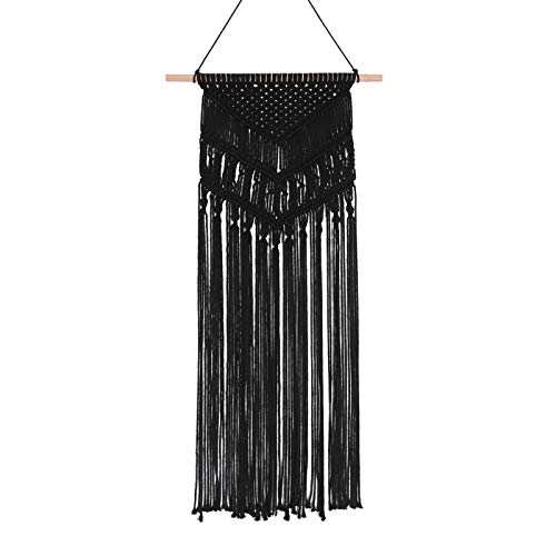 RLoncomix Macrame Woven Wall Hanging Tapestry Bohemian Wall Art Boho Chic Geometric Home Decor Wall Pediment, Black, 16x30 Inches