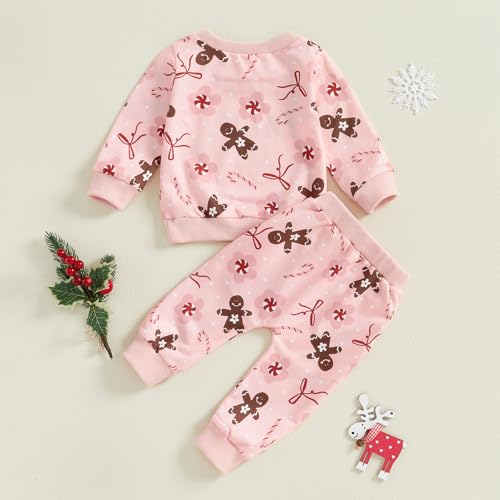 DuAnyozu Toddler Baby Girl Christmas Outfit Santa Crewneck Sweatshirt Long Sleeve Shirt Pants Infant Fall Winter Clothes 7
