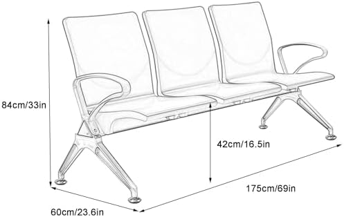 Stylish Brown 3-Seat Reception Chairs, Durable Waiting Room Bench with Arms, Polyurethane Office Guest Seating for Airport, Bank, Hospital, School, Barber Shop