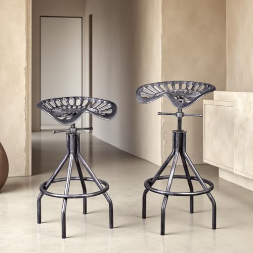Butaco Industrial de Metal Estilo Granero Ajustable con Asiento Giratorio Set de 2 Color Negro miniatura 7