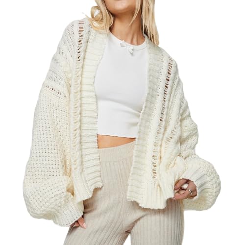 KMBANGI Women Cable Knit Cardigan Cute Oversized Drop Shoulder Sweater Open Front Jumper Top Aesthetic Clothes