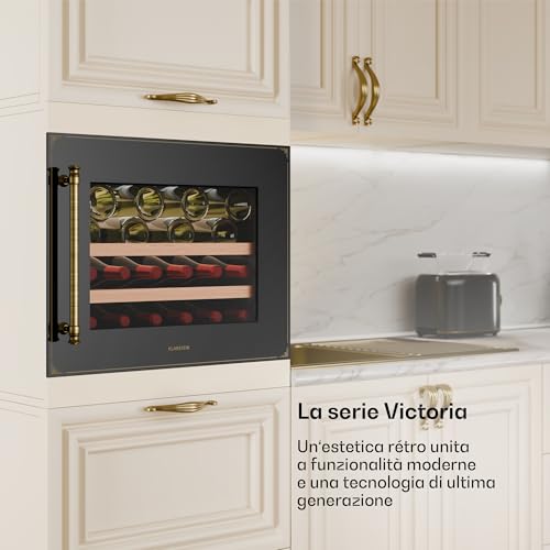 KLARSTEIN Vinsider Victoria 28 - Cantinetta per Vini, 28 Bottiglie, 1 Zona, 5-20 °C, Touch Control, LED, Ripiani in Legno, Silenziosa, da Incasso, Nero - 2