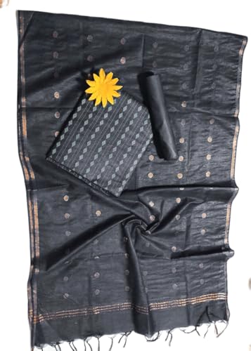 Image of STB-SILK TEXTILES BHAGALPUR Women's Bhagalpuri Cotton Silk Unstitched Salwar Suit Dress Material With Dupatta