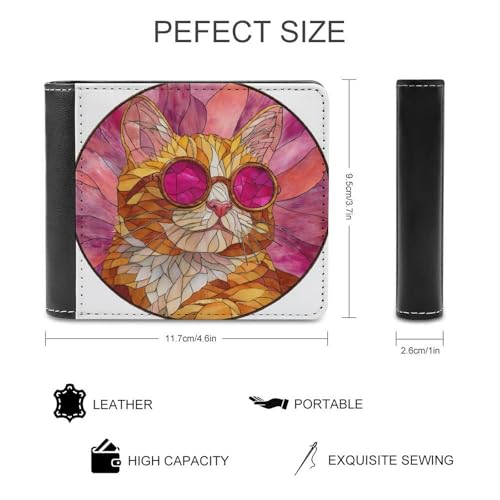 Orange Tabby Kitten Wearing Sunglasses Soft PU Leather Bifold Wallet, Coin Purse Credit Pass Case, Durable Card-Holder Slim Billfold for Men Woman Money Storage2