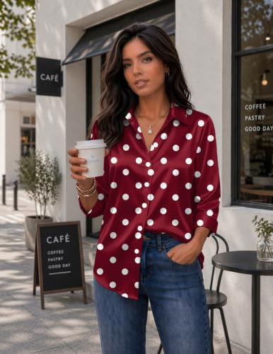 Image of Zeagoo Womens Satin Blouses Button Down Shirts 3 /4 Sleeve Dressy Tops S-2XL