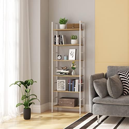 WOLTU Shelf Unit Shelving Storage 6 Tiers Shelves Bookcase Garage Shed Storage Rack Wooden White and Light Oak RGB9307whe
