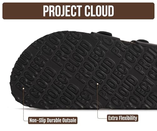 Project Cloud 100% Genuine Leather Womens Sandals -Lightweight Womens Slides Memory Foam Insole & Cork Footbed Sandals Women - Non-Slip Beach Essentials Summer Sandals for Women 2026, BLKMONOLEA,8M by Project Cloud - Image 4