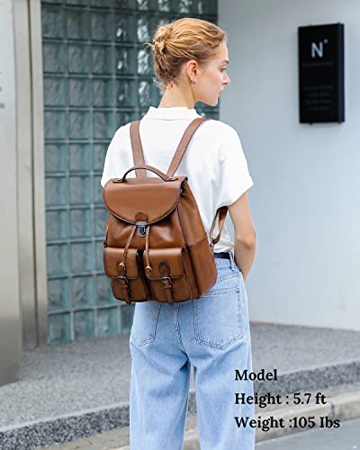 Image of COOLCY Women Vintage Genuine Leather Backpack Purse Fashion Rucksack Practical and Stylish Retro Daypack Bag (Brown)