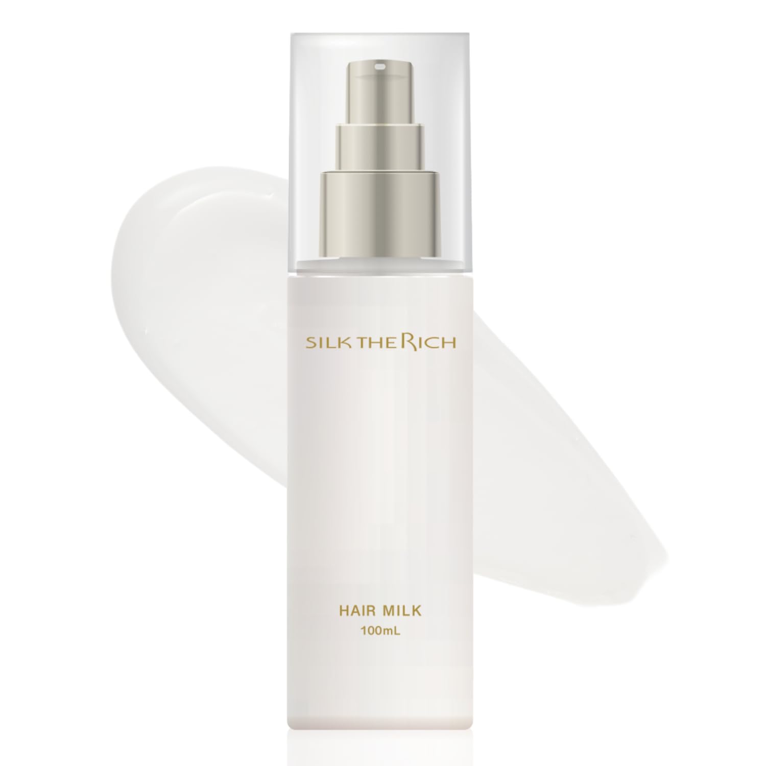 SILK THE RICH White Hair Milk Leave-In Conditioner for Dry, Damaged Hair, Nano Silk Smoothing Treatment & Bond Repair, Sulfate-Free Heat Protectant, Golden Pear & Freesia Scent (3.4 fl oz, 100 mL)