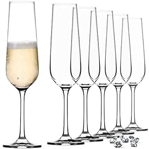 KADAX Flute da Champagne in Vetro, Bicchieri da Prosecco per Feste e Cerimonie, Calici da Spumante con Stelo Lungo e Sottile (Set di 6, 200 ml)
