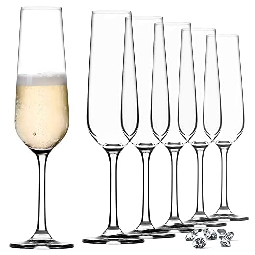 KADAX Juego de 6 Copas de Champán de Cristal, 200 ml, Copas para casa, fiesta, Copas de Flauta cristal, Copas de Champagne altas, Copas de Cava transparentes