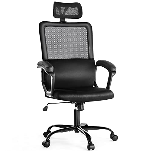 Office Chair - High Back Ergonomic Desk Chair With Adjustable Headrest And Lumbar Support Swivel Rolling Chair Adjustable Height Mesh Chair Study Task Chair For Home Office Room Black #TOP16