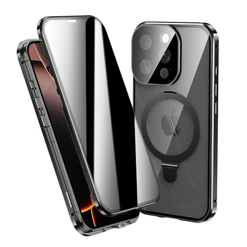 JIAONASHIJIA Fit for MagSafe iPhone 15 Pro Max Case, Built-in Screen Protector and Lens Protector, Magnetic Ring Stand, Mil-Grade Shockproof Metal Frame. Anti-Yellow, Kickstand, Privacy/Black. by JIAONASHIJIA - Used condition - US$10.42
