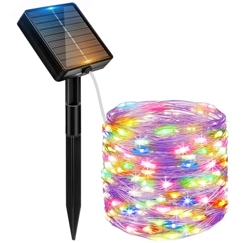 Peasur Solar Lichterkette Aussen, 12M 120 LED Solarlichterkette Außen Wetterfest, 8 Modi IP65 Wasserdicht Kupferdraht Lichterkette Outdoor für Balkon Garten Party Hochzeit Deko, Mehrfarbig