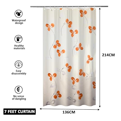 Image of Kuber Industries (Pack of 4) Shower Curtain | 7 Feet | PVC Waterproof Window Curtain | Bathroom Shower Curtain | AC Curtains | Curtains for Bathtub | 8 Rings Curtain | Painting | Cream