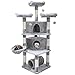 Hey-bro 65" Extra Large Multi-Level Cat Tree Condo Furniture with Sisal-Covered Scratching Posts, 2 Bigger Plush Condos, Perch Hammock for Kittens, Cats and Pets, Light Gray MPJ030W