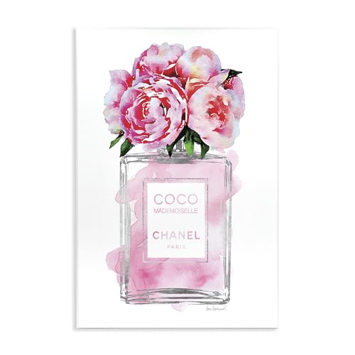 Image of Stupell Industries Glam Perfume Bottle V2 Flower Silver Pink Peony Wall Plaque Art, Proudly Made in USA | Stupell Industries | 10 x 15 Inches, Easy to Hang and Sturdy, Made in USA, by Amanda Greenwood