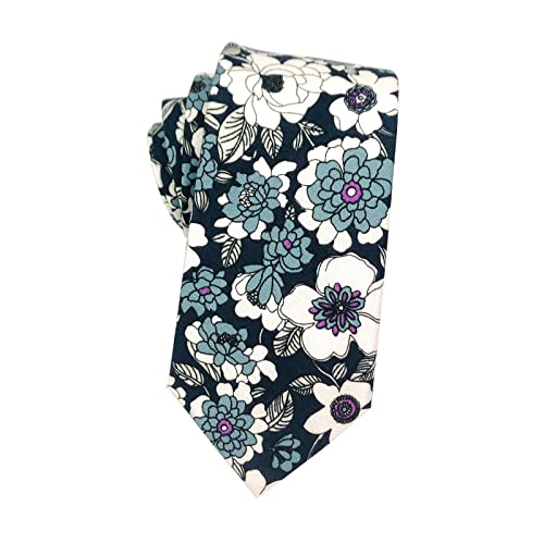 Image of Mantieqingway Men's Cotton Floral Neck Tie 2.56'' Printed Skinny Tie