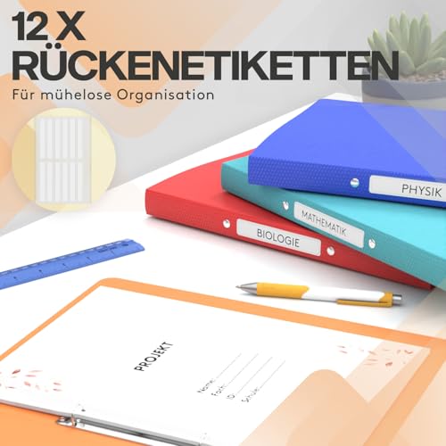 ACROPAQ - 10 x Ringbuch A4 - Inkl. 10 x Dokumententasche, 25 x Klarsichthüllen und 12 x Rückenetiketten, Mit 2 Ringen, Rückenbreite 2,5 cm, Regenbogen, Nature Farbkollektion - Ringhefter, Ringordner