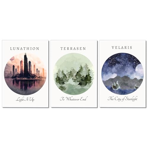 Xmyegeyeee Sarah J Maas Bücher Poster Kunstdruck, Sarah Maas Acotar, Halbmondstadt, Thron von Glas, Leinwandkunst, Fantasie-Bücher, Kunstwerk für Schlafzimmer, Bibliothek, 40,6 x 61 cm, ungerahmt