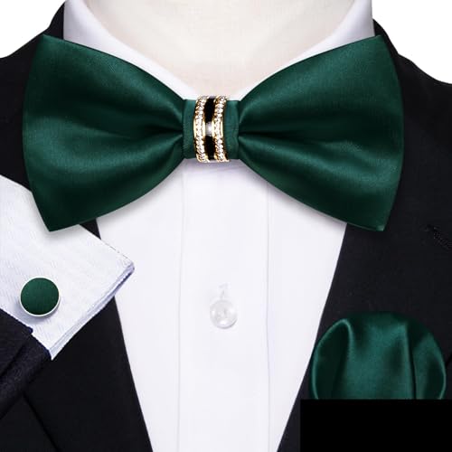 Image of YOHOWA Mens Bow Tie Set Paisley Pre-tied Bowties Adjustable with Handkerchief Cufflinks Gold Ring Set Wedding Prom Party