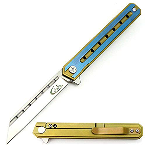 Ccanku C225 Folding Knives D2 Steel Blade TC4 Titanium Alloy Handle Knife Camping Outdoor EDC Tool Folding Knives (Golden) â€¦ B07DHGM2CQ