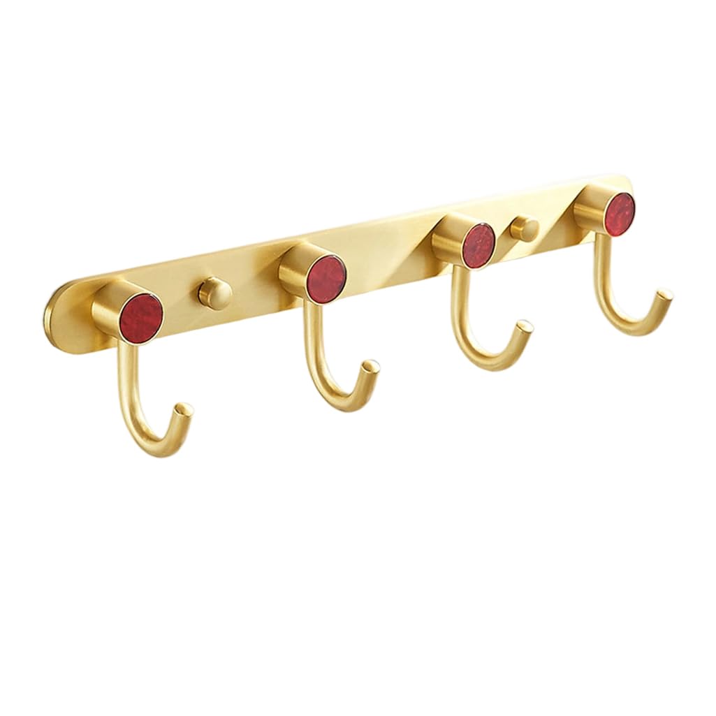 Zhouxiao Red Coat Rack Wall Mounted With Hooks, Modern Heavy Duty Coat Hook Rail, Robe And Towel Hooks Rack For Bathroom, Entryway, Mudroom, Hats 4Hook