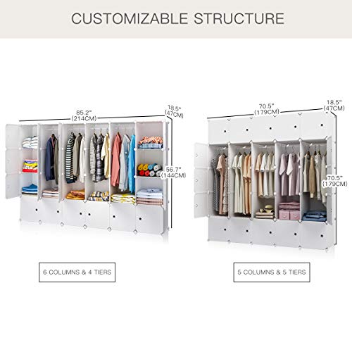 JYYG Portable Wardrobe Closets 14\"x18\" Depth Bedroom Armoire, Clothes Storage Organizer, 24 Cubes, White