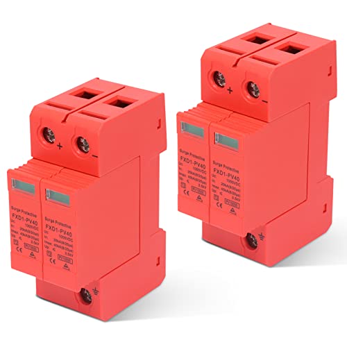Agatige 2 Pezzi Dispositivi di Protezione Contro Le sovratensioni, 2P 40KA DC Fotovoltaico Protettore Flash Arrester con Segnale remoto per Proteggere Il Sistema di Alimentazione (DC 1000V)
