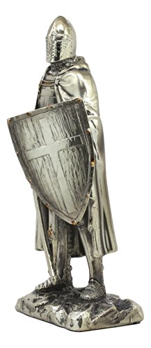 Ebros Holy Roman Empire Caped Crusader Knight With Sword And Shield Statue 7" Tall Suit Of Armor Swordsman Standing On Guard Medieval Age Of Kings Decorative Sculpture #TOP2