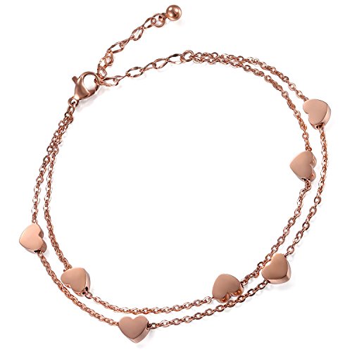 Flongo Fußkettchen Freundschaftsarmband, Freundschaftsarmbänder für 2 Edelstahl Armband Armkette Armreif Fußkette Herz Herzchen Rose Gold Silber Elegant Damen Mädchen