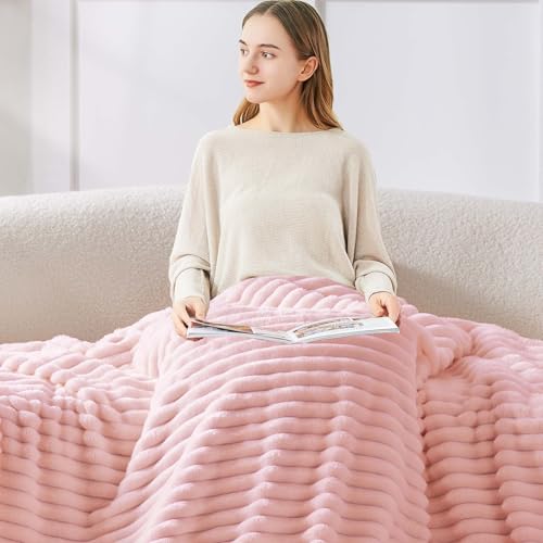 Image of BEDELITE Ribbed Full Size Blanket for Bed, Pink, 84 inchx90 inch | Ultra-Soft Plush Fleece, Warm Yet Lightweight, Ribbed Texture, Home Decor, Machine Washable, Giftable, All-Season Use