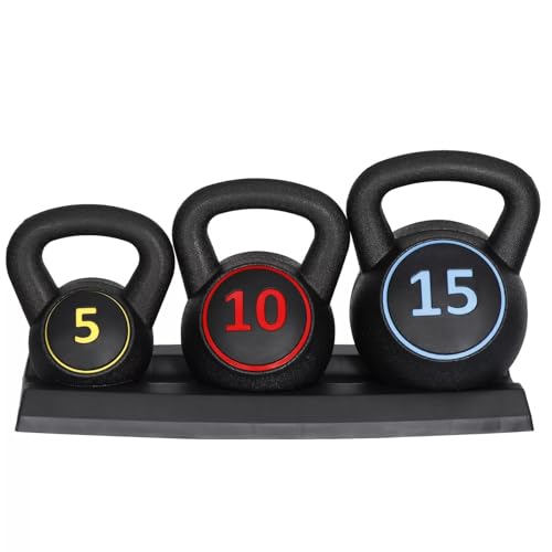 Venbytech for Exercise Fitness Concrete Weights 3-Piece Kettlebell Set for Home 5lb 10lb 15lb