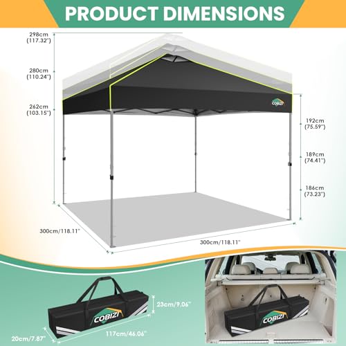 Image of COBIZI 10x10 Pop Up Canopy - One Push Setup Tent, Glow Strips, 4 Sidewalls