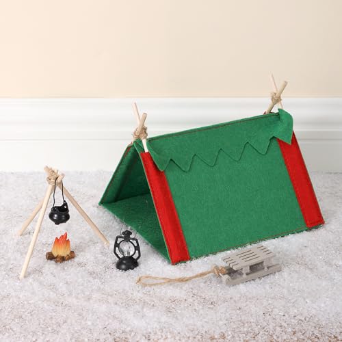 Festicy Wichtels Waldlager Set I 7-teilig I Miniatur Wichtel Zubehör mit Wichtel Zelt & Lagerfeuer I Wichteltür Set mit Wichtel Schlitten I Zubehör Wichtel Camping I Puppenhaus Zubehör
